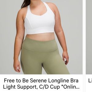 Lululemon Free to be Serene Longline Bra, Size 6, White